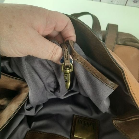 Kooba Colorblock Leather Cognac Satchel Bag Large - Picture 13 of 16